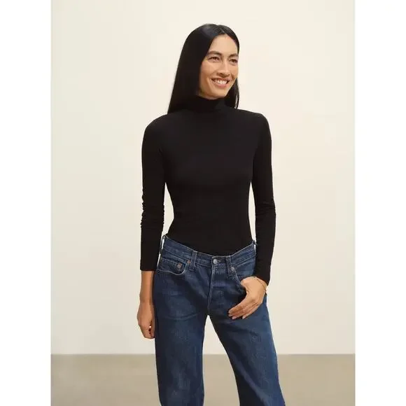 Buck Mason Women's Cloud Jersey Turtleneck Slim Fit Wool Blend Long Sleeve Top - Picture 3 of 6